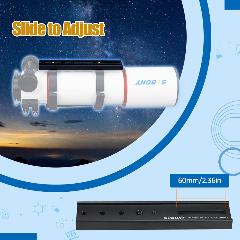 SVBONY SV219 Dovetail Mount Plate, 210mm 8.26 inches Universal Dovetail Plate Compatible with Vixen Dovetail Saddles, Telescope Accessories for OTA Equatorial Tripod Sky Astrophotography - Image 3